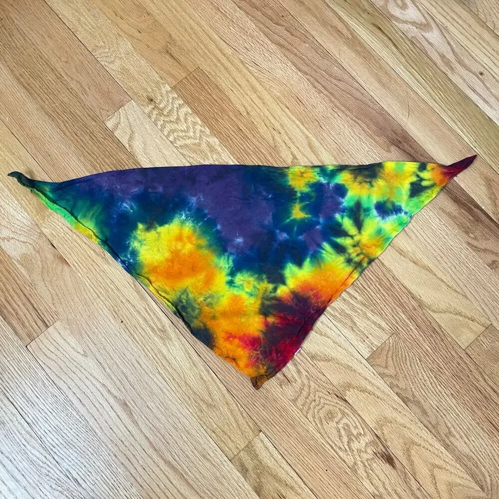Hand tie dyed rainbow galaxy pride triangle bandanna